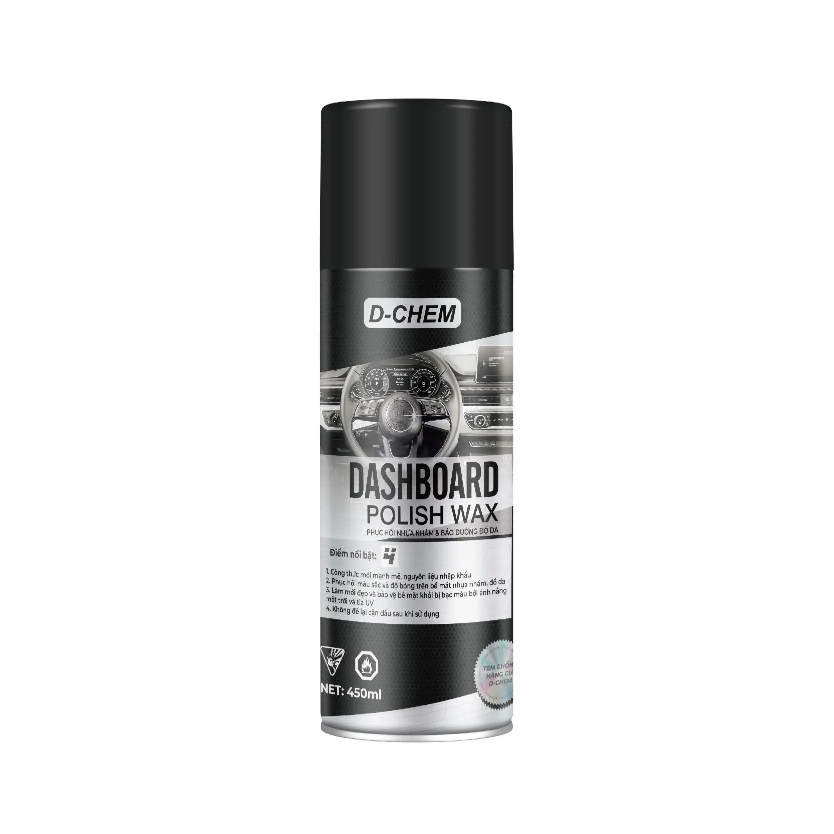 Chai xịt phục hồi nhựa nhám D-Chem Dashboard Polish Wax 450ml