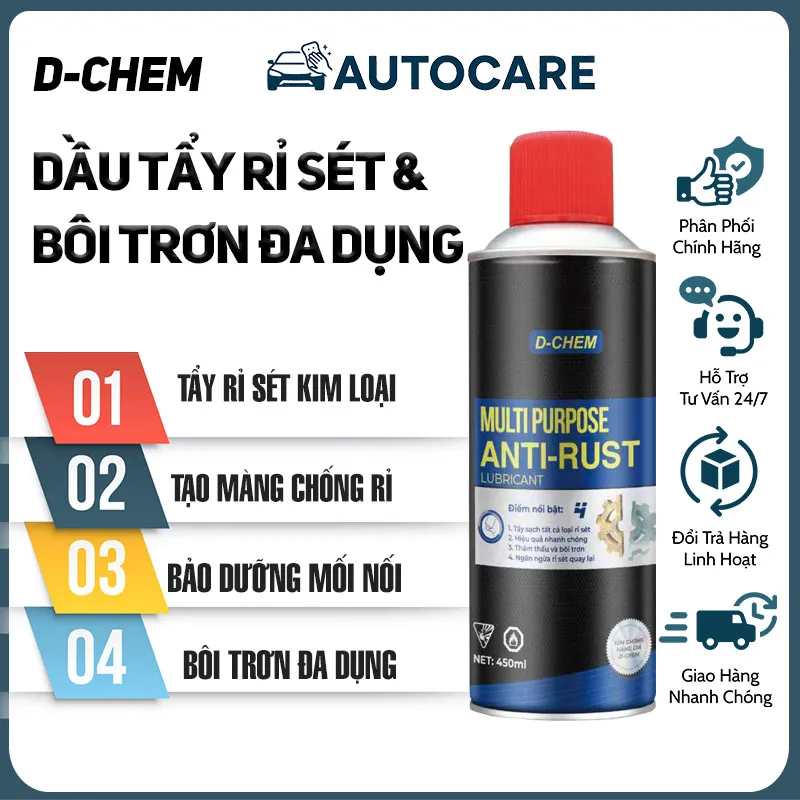 Chai Xịt Tẩy Rỉ Sét và Bôi Trơn Đa Dụng - D-Chem Multi Purpose Anti-Rust 450ml — ảnh 2