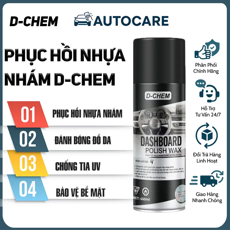 Chai Xịt Phục Hồi Nhựa Nhám - D-Chem Dashboard Polish Wax 450ml — ảnh 2