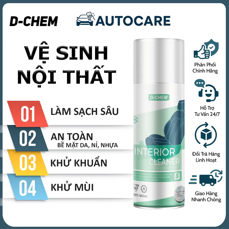Chai Xịt Bọt Tuyết Vệ Sinh Nội Thất Ô Tô - D-Chem Interior Cleaner 450ml — ảnh 2