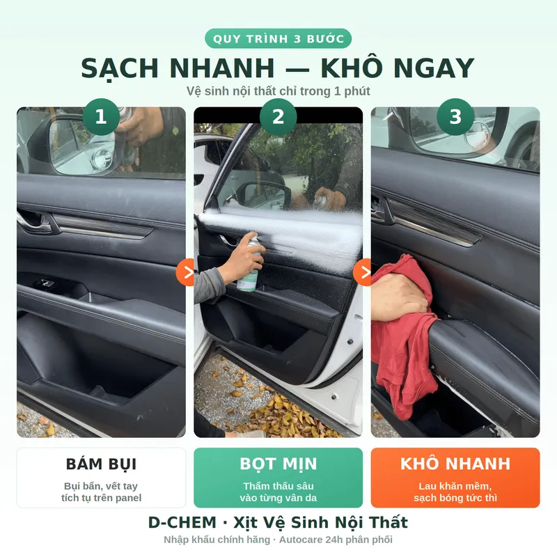 Chai Xịt Bọt Tuyết Vệ Sinh Nội Thất Ô Tô - D-Chem Interior Cleaner 450ml — ảnh 3